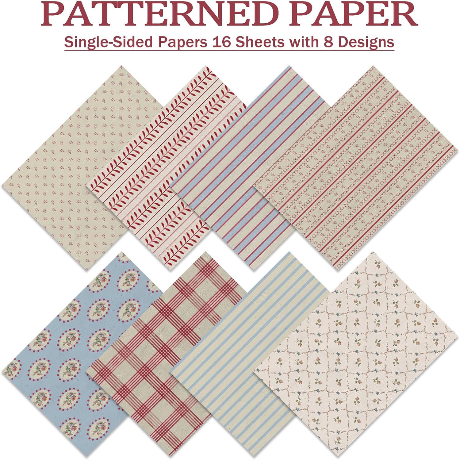 PRSTINCOL Scrapbook Paper.16 Sheets 4.1x5.8 Inch Vintage Stripe Style Scrapbook Supplies.Single-Sided Vivid Origami Decoupage Paper for DIY Crafts. Card Making. Art Journaling - Image 3
